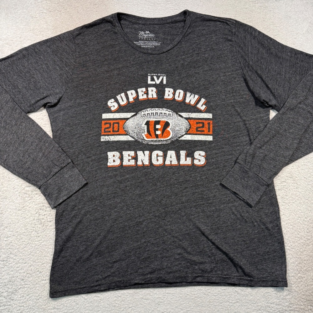 Majestic Threads Super Bowl LVI Bengals Tee Unisex L Gray Long Sleeve USA Made